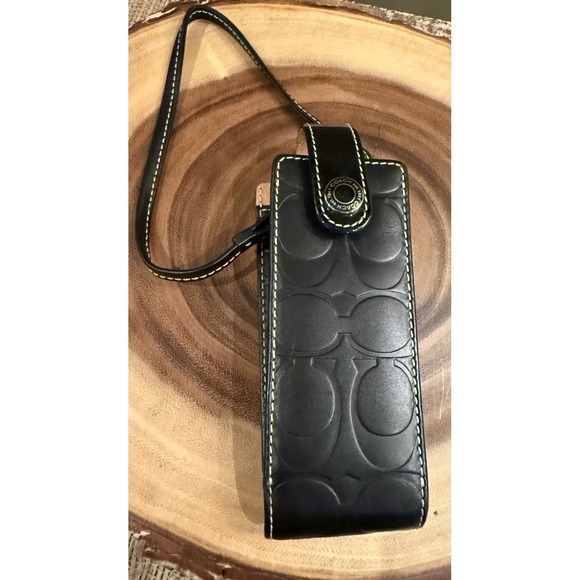 Coach Accessories - Vintage Coach Y2K Logo Black Leather Embossed Wrislet Case Eyeglass Sunglasses